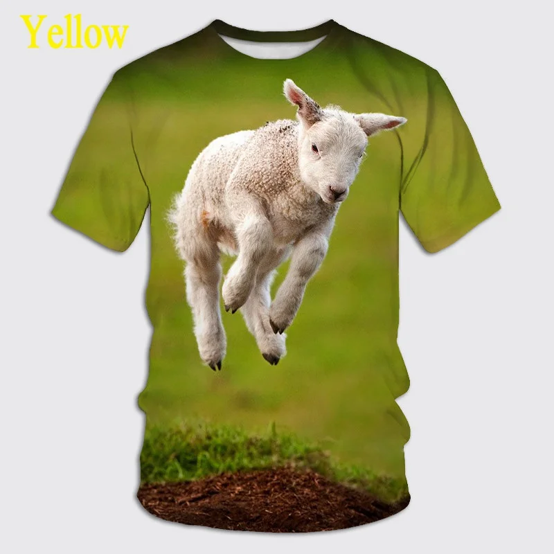 

Men's round neck unisex short sleeved T-shirt, goat and cute animal 3D printed round neck shirt, 2023 summer men's top