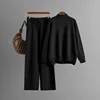 Winter Thick Knitted 2 Piece Sets Women Half Turtleneck Knitwears Sweater Pullover Tops Conjuntos High Waist Sweatpants Outfit 4