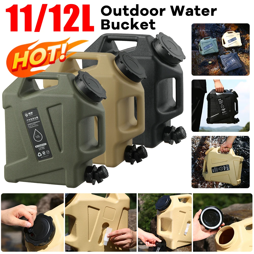 12L Outdoor Water Bucket Large-Capacity Portable Camping Water Bag Container with Faucet Driving Tank for Picnic Hiking