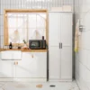 70" Storage Cabinet Freestanding Pantry Cabinet w/2 Doors & 5 Shelves White 3