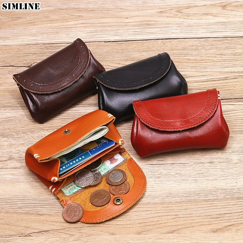 Cartera de cuero genuino 100% para mujer, monedero pequeño corto hecho mano tarjetero, monedero con bolsillo para monedas|Carteras| - AliExpress