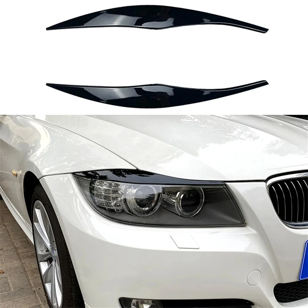 

2Pcs Car Headlight Cover Eyelid For BMW 3 Series E90 E91 2005 2006 2007 2008 2009 2010 2011 Gloss Black Head Light Eyebrow ABS