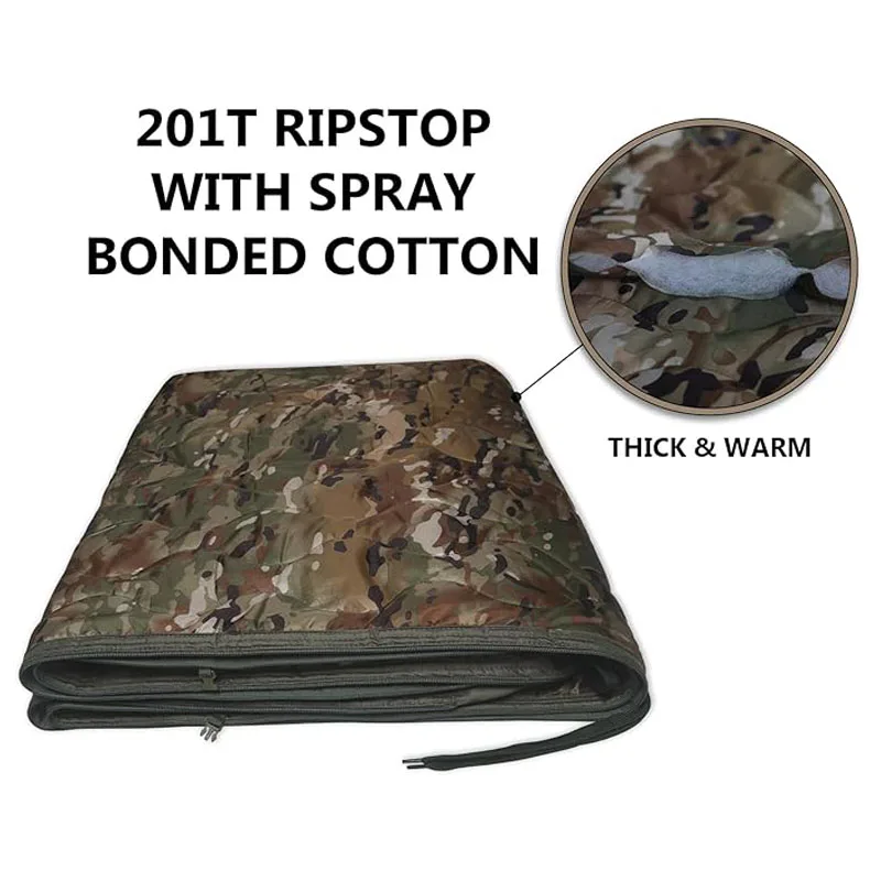 Tactical Sleeping Bag with Zipper, Blanket with Compression Bag, for Hiking, Outdoor Survival, Camping,Army Poncho Liner