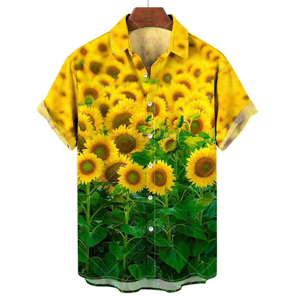 Description Picture 5 of itemSunshine Sunflower Print Hawaiian Men's Beach Style Short-sleeved Shirt Loose Casual Large Size Men's Shirt