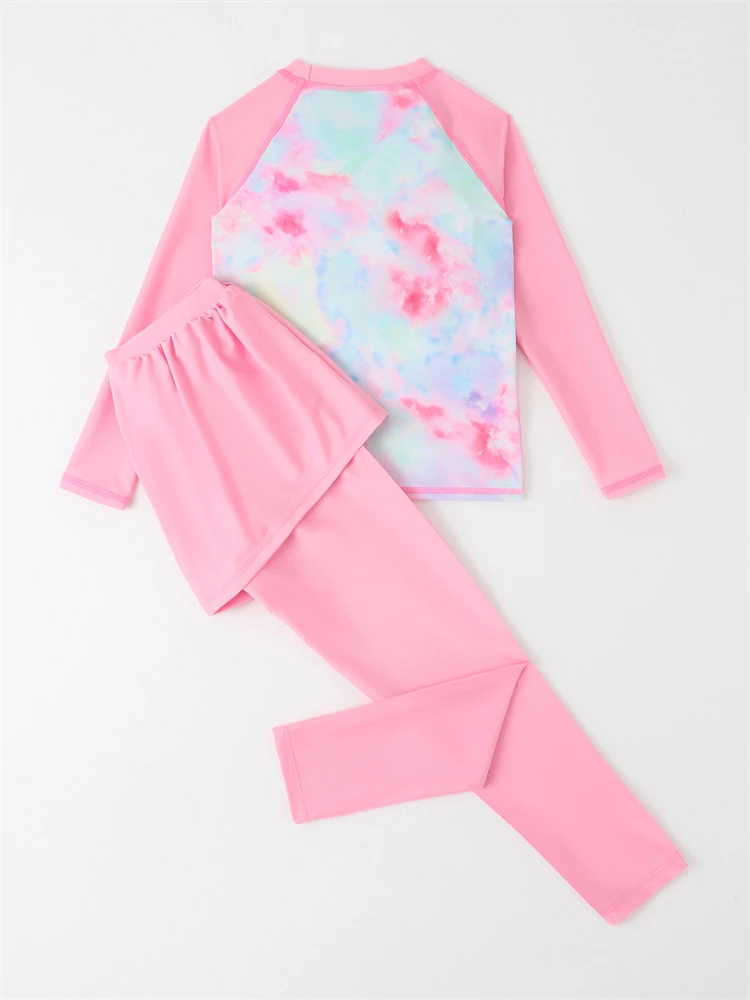Girls Swimsuit Girls Kids Swimsuit Tie Dye Long Sleeves Trousers Children Swimwear Two Piece Summer Coconut Tree Beach Bathing Suit