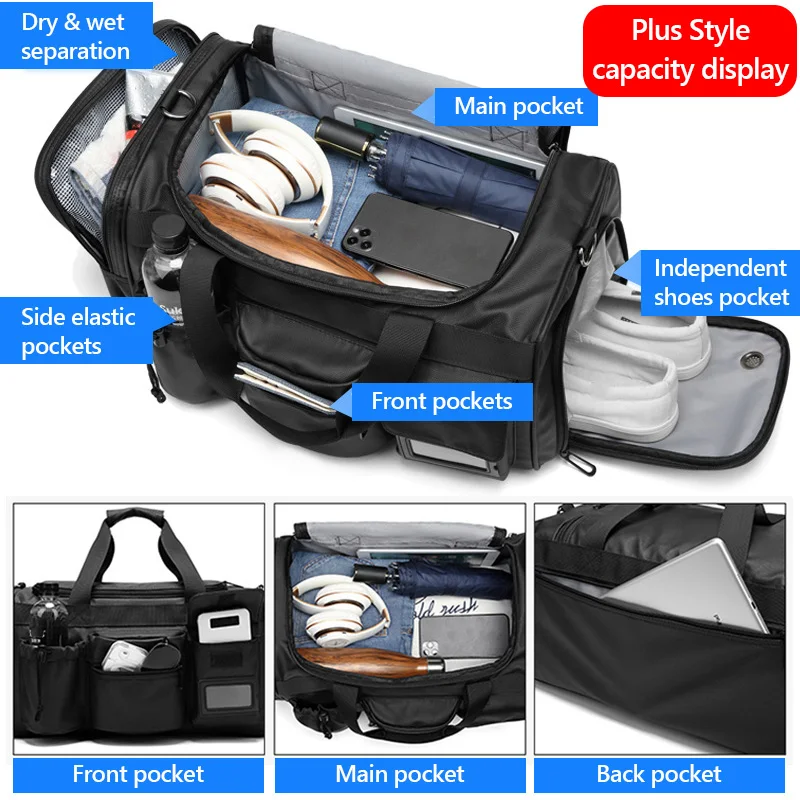 Black Men Shoulder Bags Travel Outdoor Sports Gym Bag Luggage Travelling Sports Handbags Crossbody Fitness Gym Bags Male XA311A