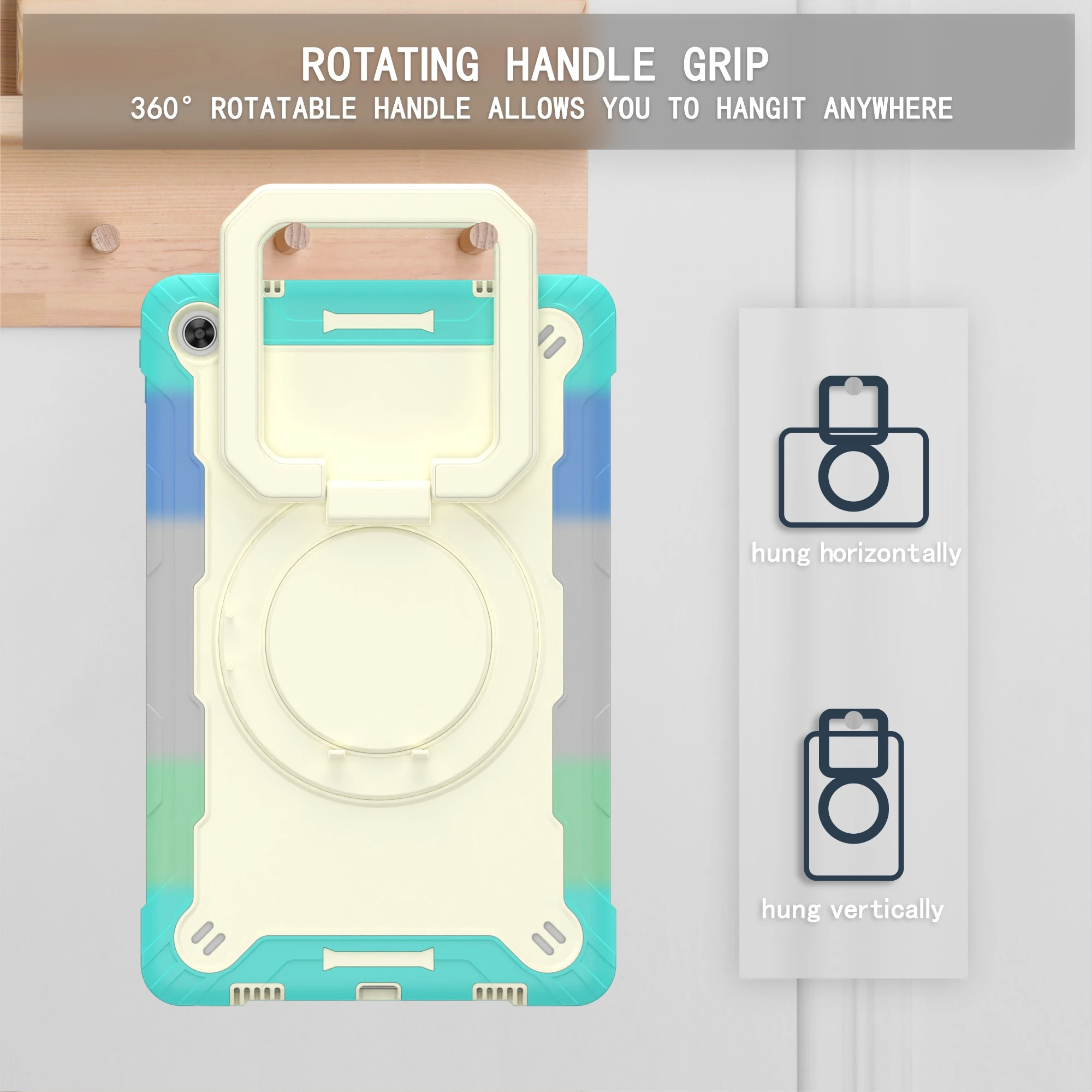 Durable 360° Swivel Stand Tablet Case with Shoulder Straps, Drop & Shockproof Design