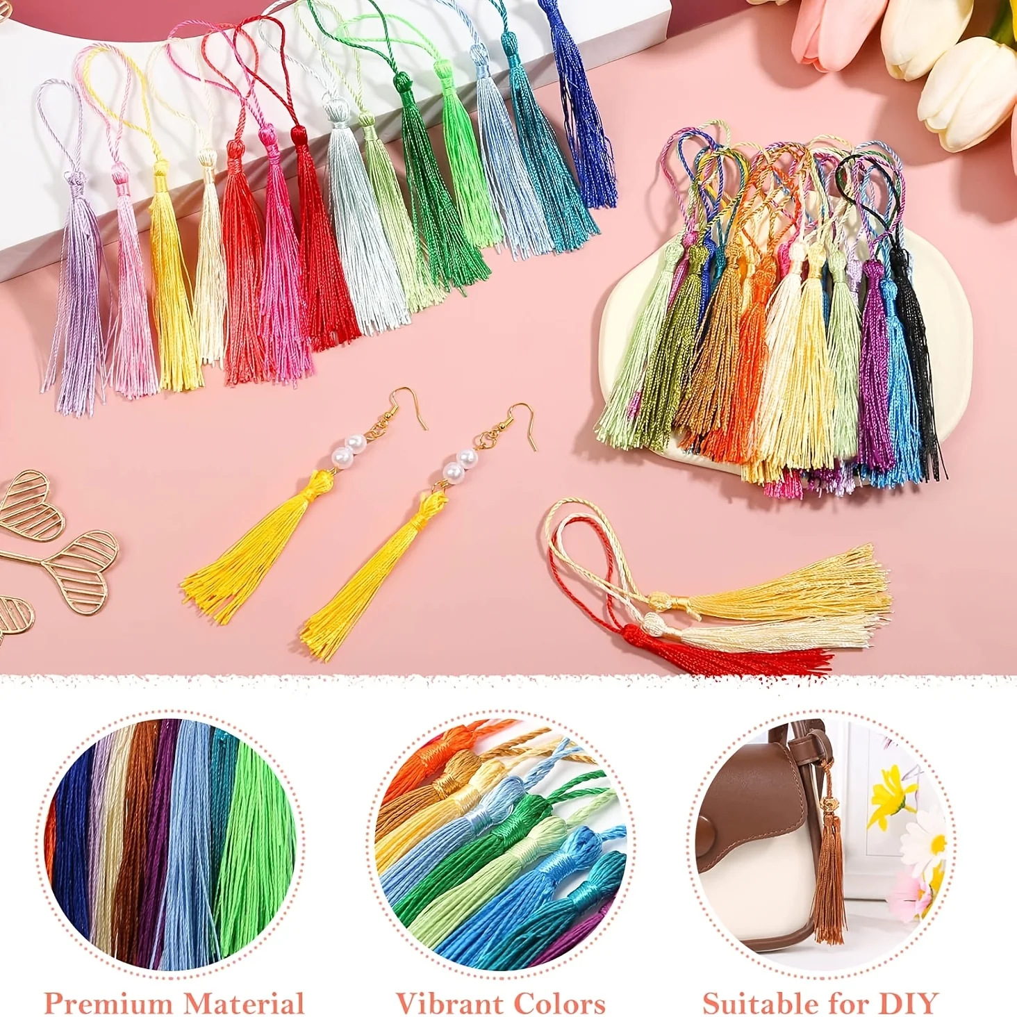 50개 수제 미니 태슬, 웨딩 장식에 적합, 전통 프린지 펜던트(프린지 트림 포함) - 장 걸이 장식품
