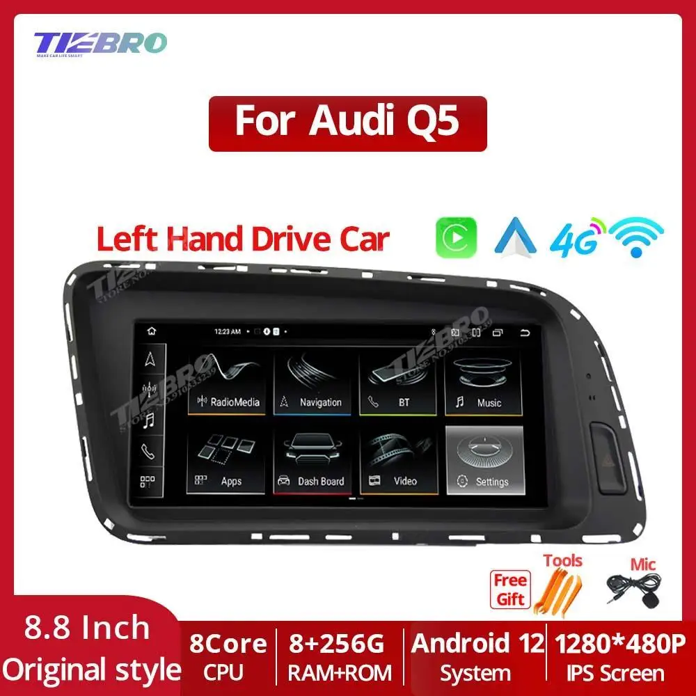 

TIEBRO 8,8 "8 + 256G автомобильное радио, стерео для Audi Q5 2009-2016, левый руль, Android, автомобильный сенсорный экран, мультимедийный плеер