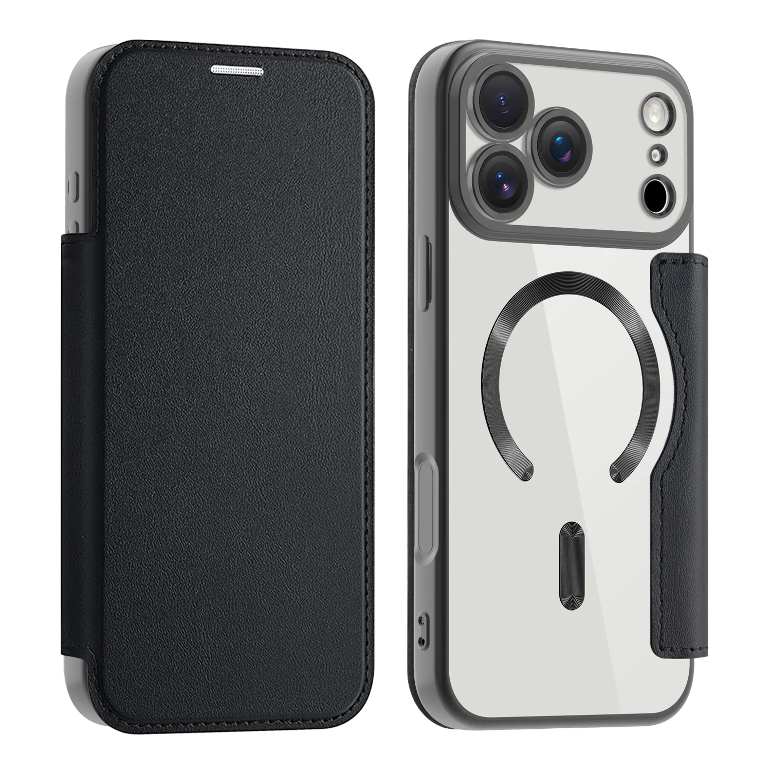 Leather Flip Case with Electroplated Finish and Magnetic Wireless Charging Capability