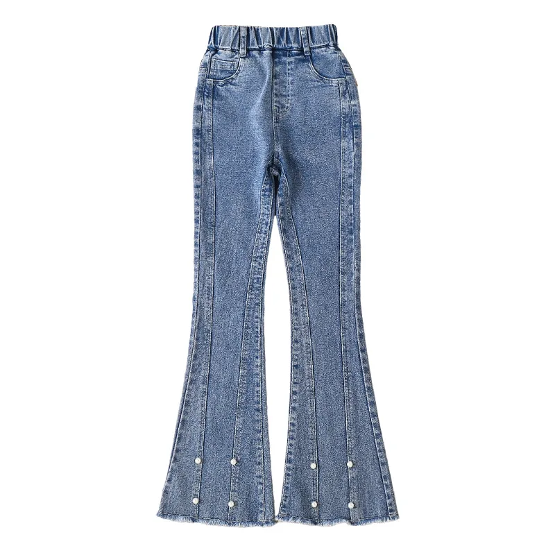 Girls Jeans Spring Autumn Fashion Kids Pearl Flared Pants Teen