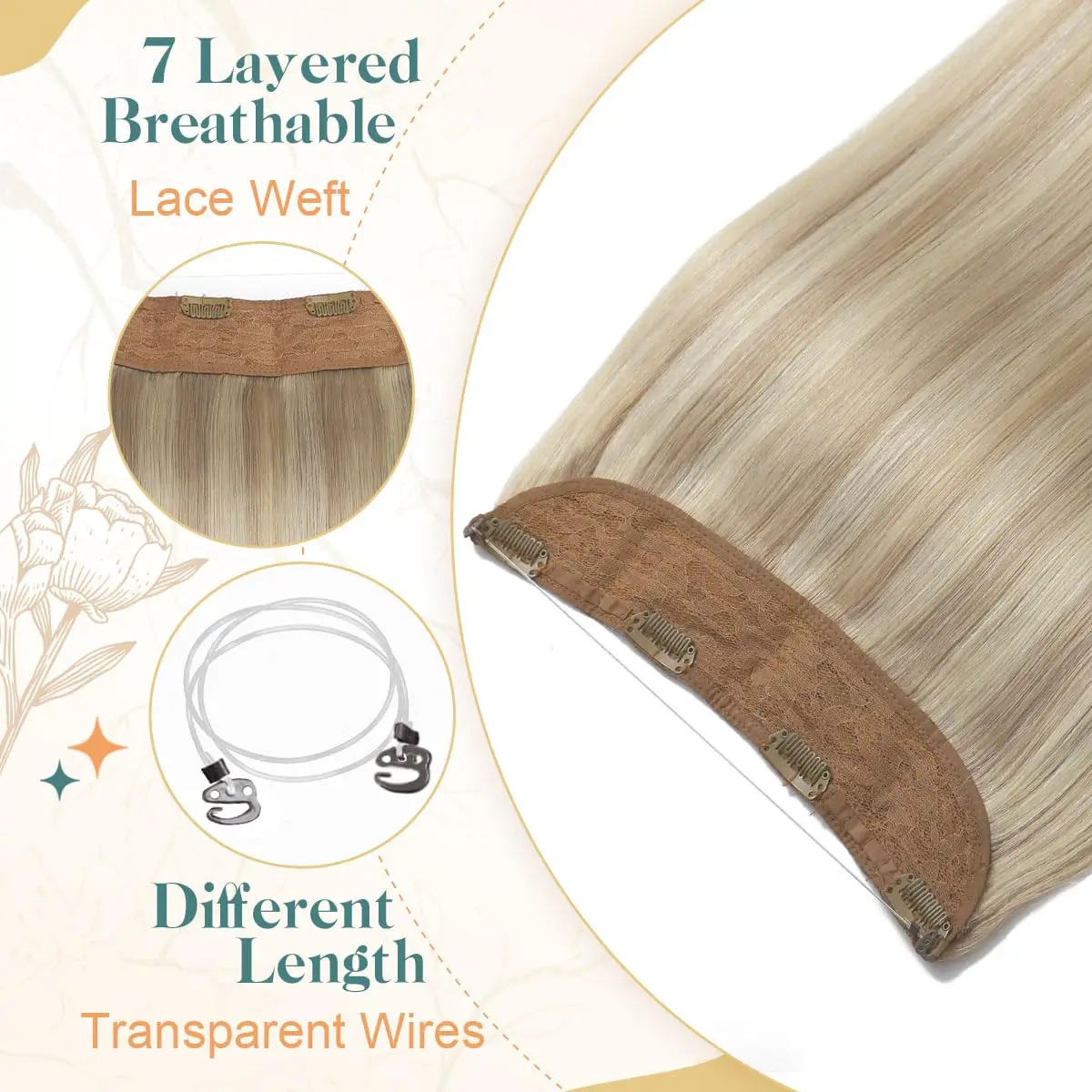 Factory Wholesale Halo Hair Extensions 16~24 Inches Real Human - Main Image