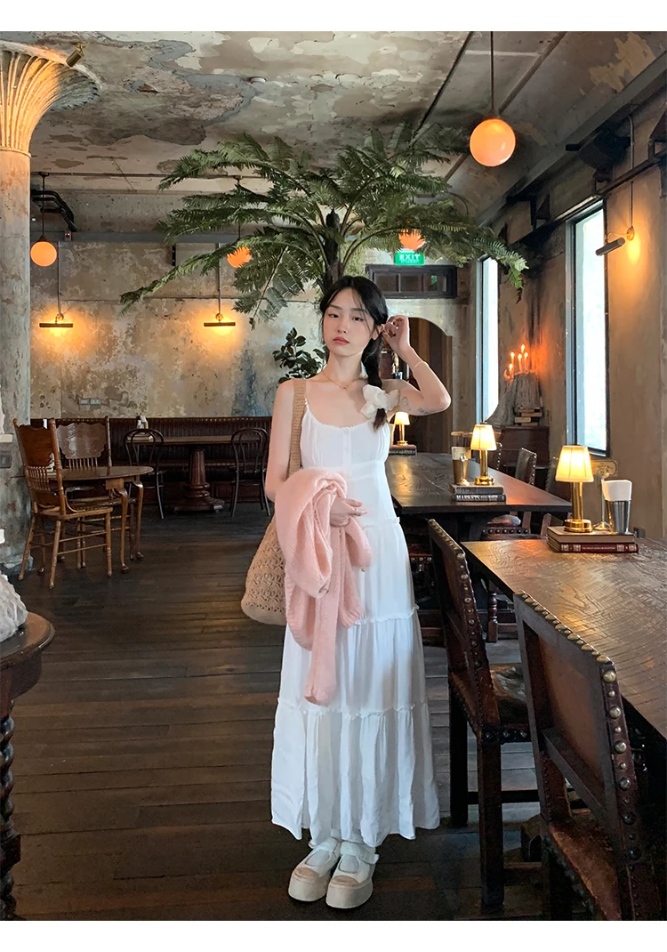 French Elegant Dresses for Women Solid Spaghetti Strap Summer New Ruffles A-line Casual Korean Chic Midi Vestidos Mujer