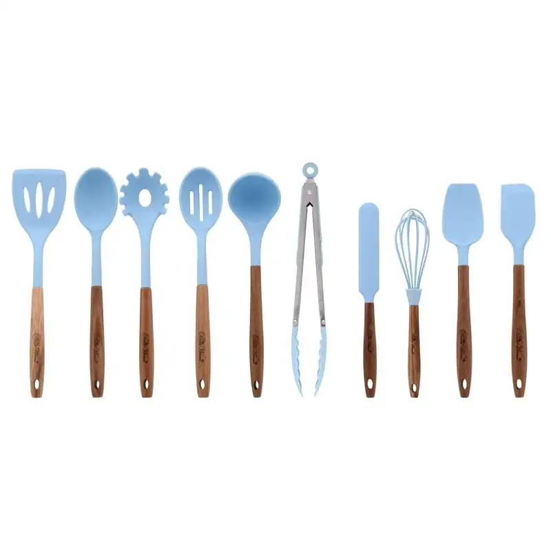 

Silicone and Acacia Wood Handle Cooking Utensils Set, Blue