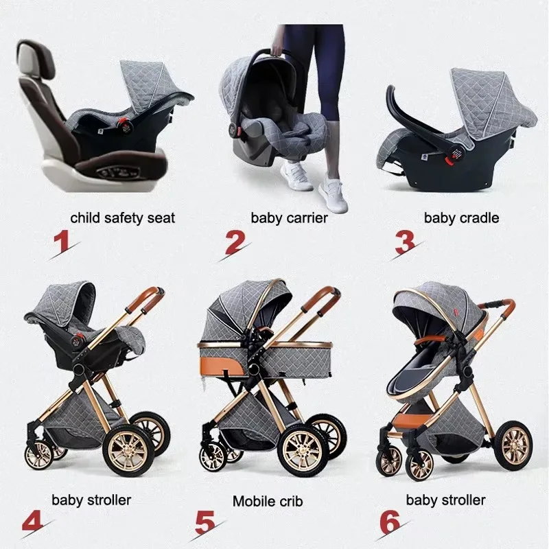 3-in-1 baby Stroller Adjustable Carrycot Infant Car Seats Lightweight Folding Two-way Shock-absorbing High Landscape