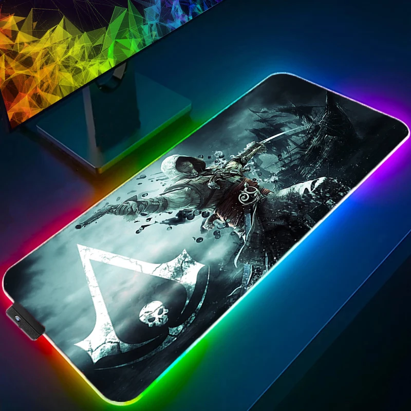 RGB Gaming Large Mousepad 900x400 A-Assassinss Creed Computer Game mouse pad PC Office Anti Slip LED Luminous Table Mat Playmat assassin s creed valhalla eu pc