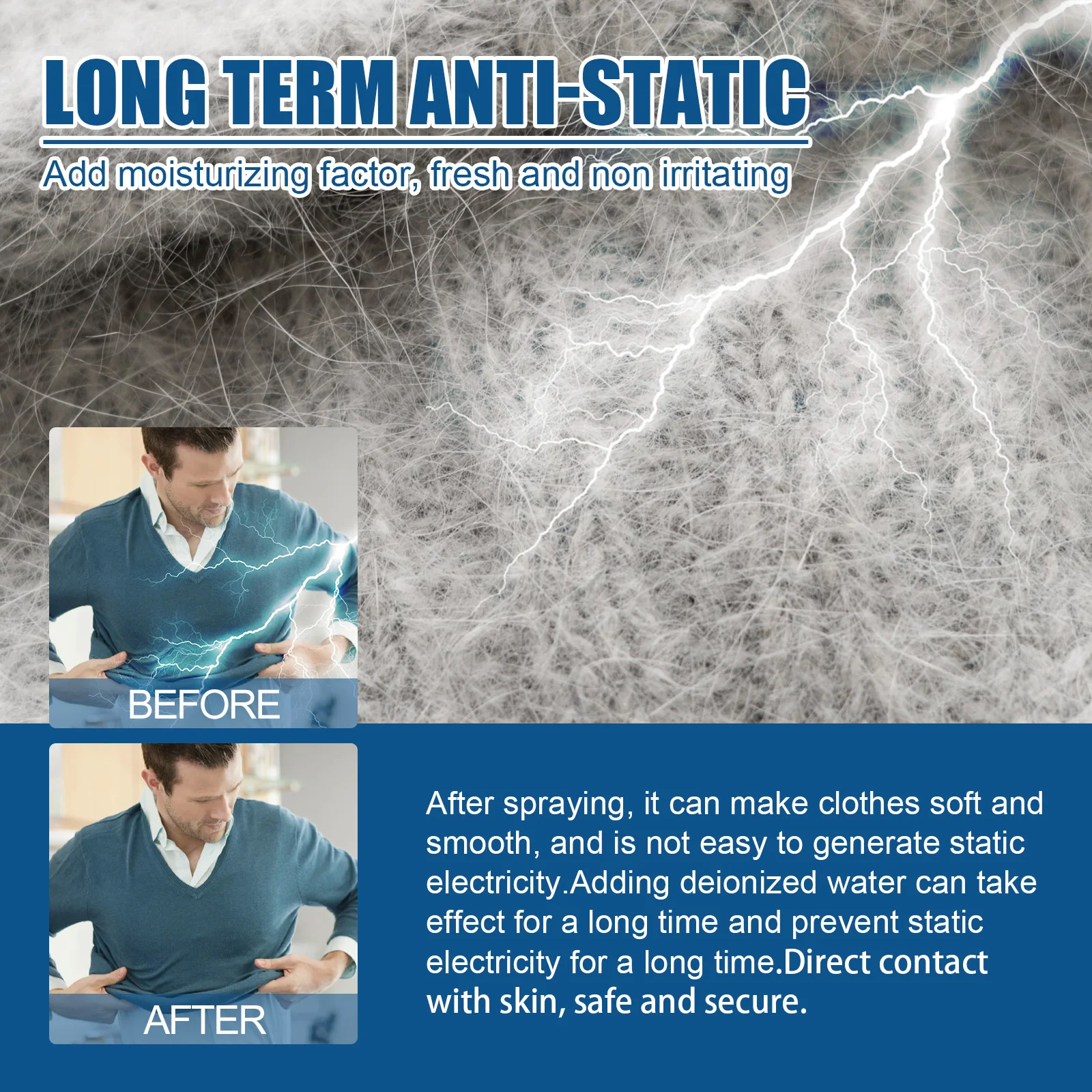 Static Spray for Clothes Anti Static 60ml Cling Remover Spray Starch for Ironing Clothes Odorless Remover Wardrobe