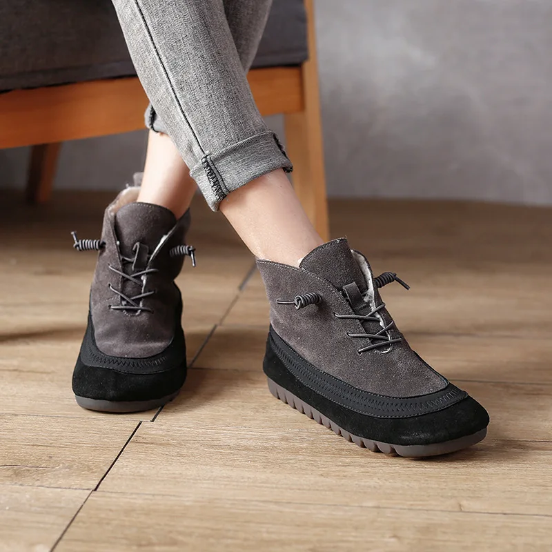 2024 NEW European Style Spring Women's Shoes Round Toe Female Boots Ankle Boots Cow Genuine Leather Flats Fashion Casual simple