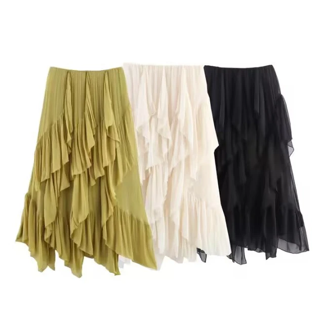 Style européen et américain 2025 été nouveau produit vêtements pour femmes design sens décoration en couches taille moyenne jupe MIDI 1