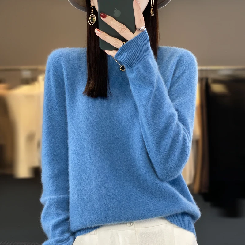 100% Pure Wool Women's Sweater O-Neck Knitted Pullover Cashmere Long Sleeve Underlay Korean Fit Fashion Women's Top 6