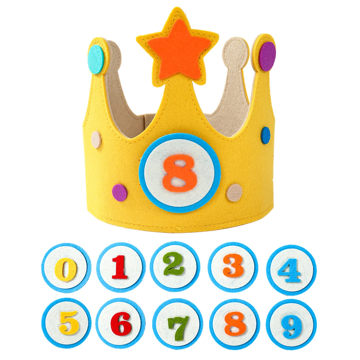 Yellow Felt Crown Birthday Hat Happy 1st-9th Birthday Party Decoration Kids Girl Boy 0-9 Year Old Party Hat Spplies