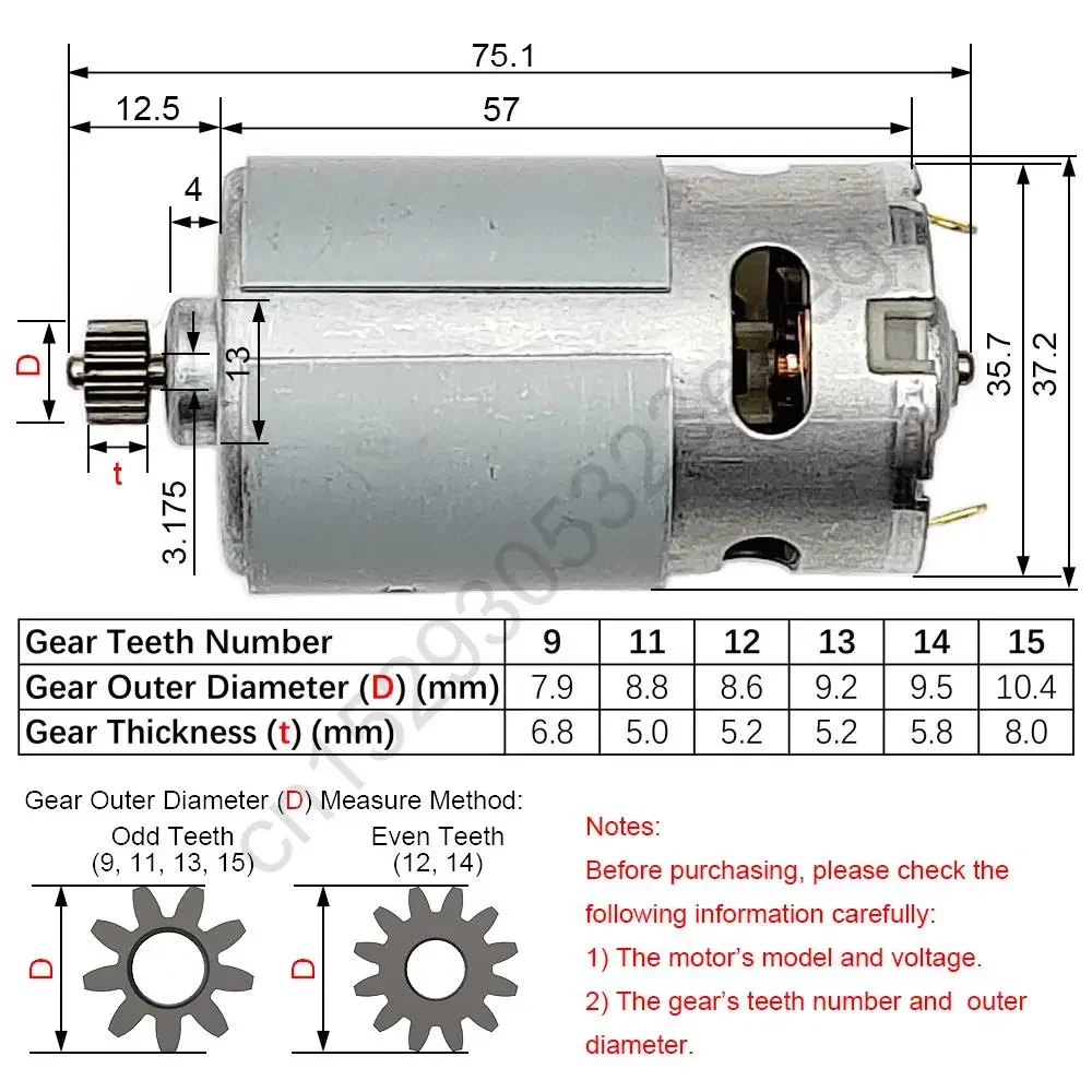 Drill Motor RS550 DC 9.6 10.8 12 14.4 16.8 18 21 25 V 9 11 12 13 14 15 Teeth Replacement for Li Electric Cordless Screwdriver