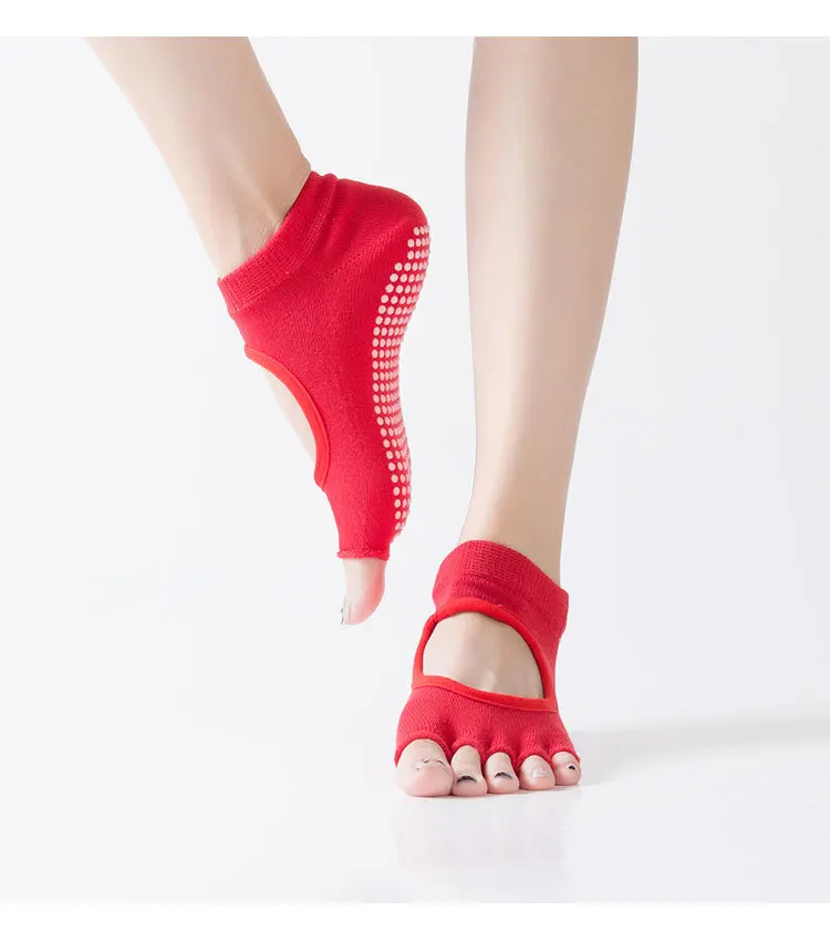 3 Paar Yoga-Socken für Damen mit geteilten Zehen, rutschfeste Pilates-Socken, Halbzehen-Knöchelsocken für Sport, Fitness und Ballett mit Zehenabtrennung – Detail 11