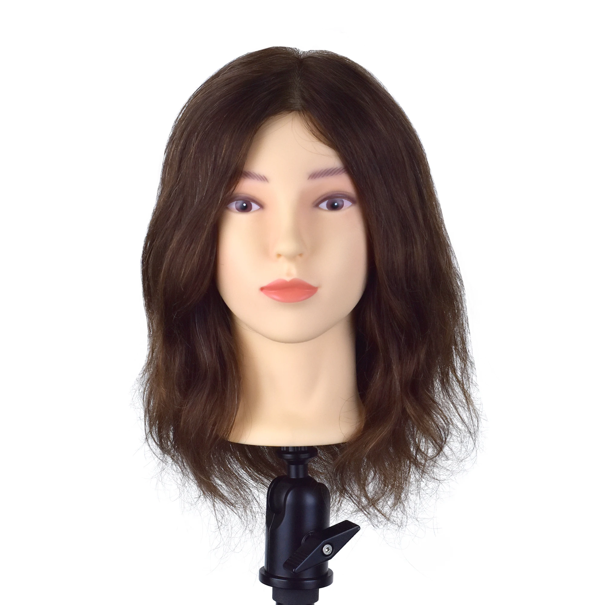 

Mannequin-Head 35CM 14inches 100% Human Hair Dark Brown Training Head Female Hairdressing Practice Training Doll Head Wig Head