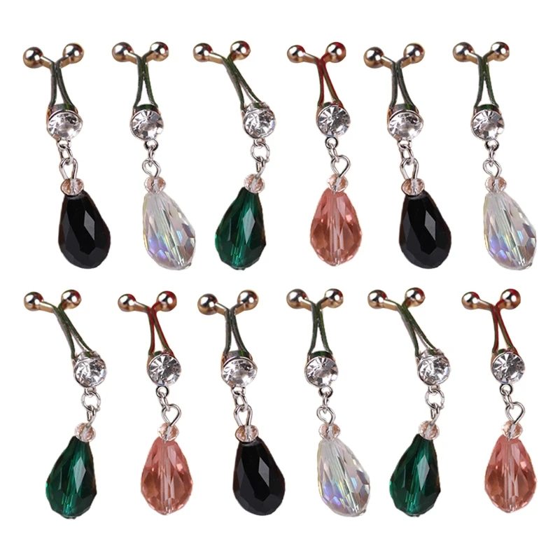 

2024 New 12Pcs/Set Water Drop Faux Crystal Pendant Muslim Hijab Scarf Metal Clips Islamic Headscarf Shawl Ethnic Abaya Safey