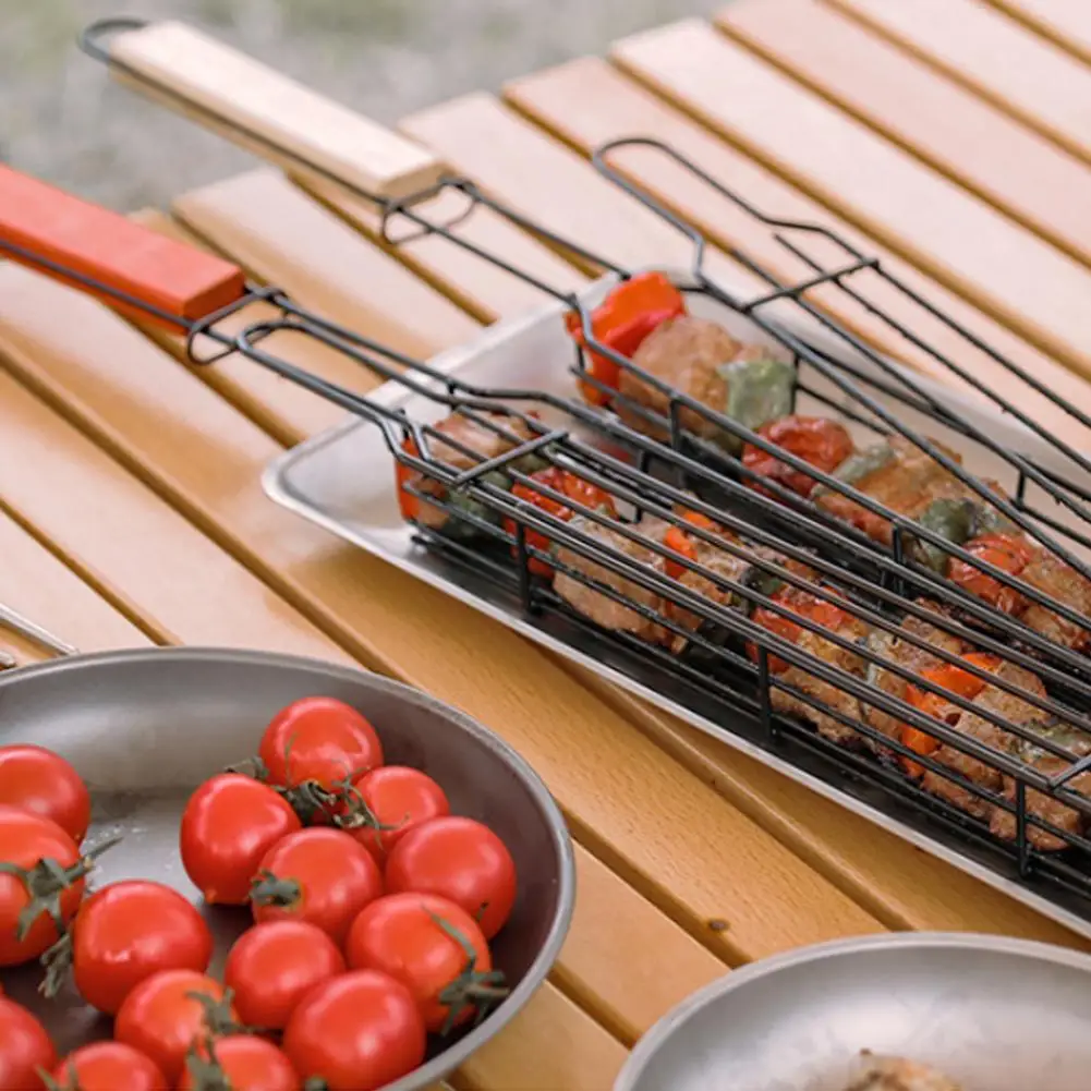 BBQ Grilling Basket BBQ Grilling Accessories Camping BBQ Grill Basket Portable Stainless Steel Non-Stick Reusable Durable BBQ Vegetables Outdoor Tools