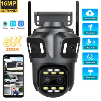 10K 16MP Four Lens Three Screen WIFI IP Camera Outdoor Ai Human Detection Waterproof CCTV Video Security Camera iCsee 1
