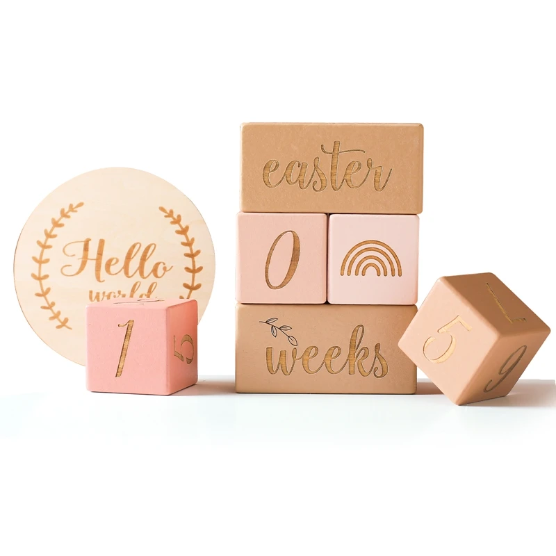 1set Baby Milestone Karten Holz Block Weiß Baby Geburt Monat Anzahl Gedenk Milestone Souvenir Neugeborenen Foto Zubehör – Detail 2