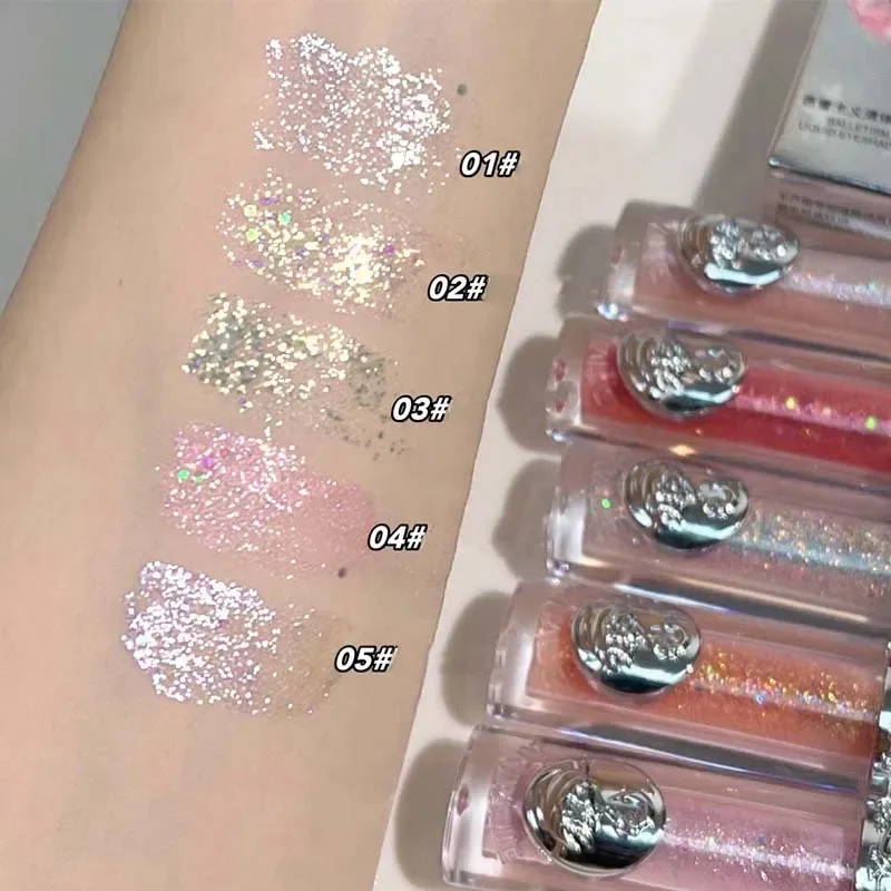 Liquid Eyeshadow Pearlescent Shimmer Long Lasting Monochrome Pearly Fine Sparkling Sequins Eye Shadow Highlighter Quick Drying 6