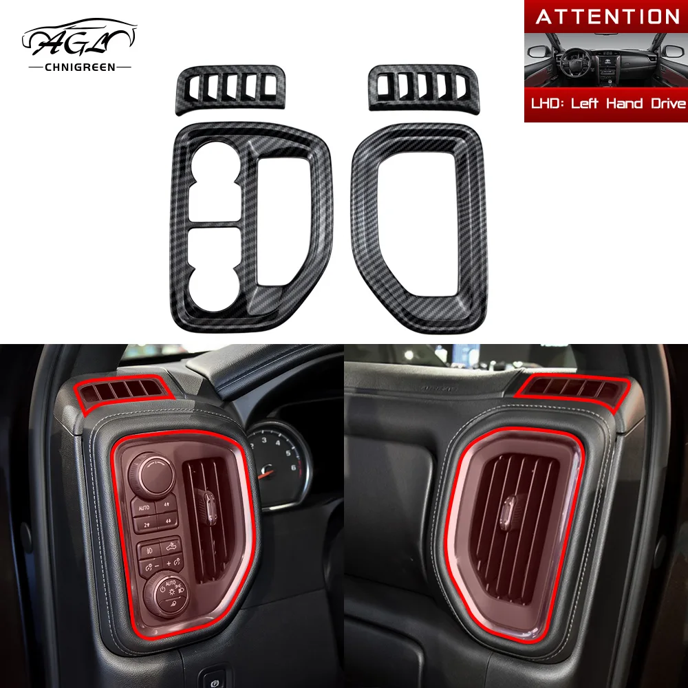 

ABS углеродное волокно цвет LHD приборная панель вентиляционное отверстие отделка Крышка для Chevrolet Silverado 2019-2022