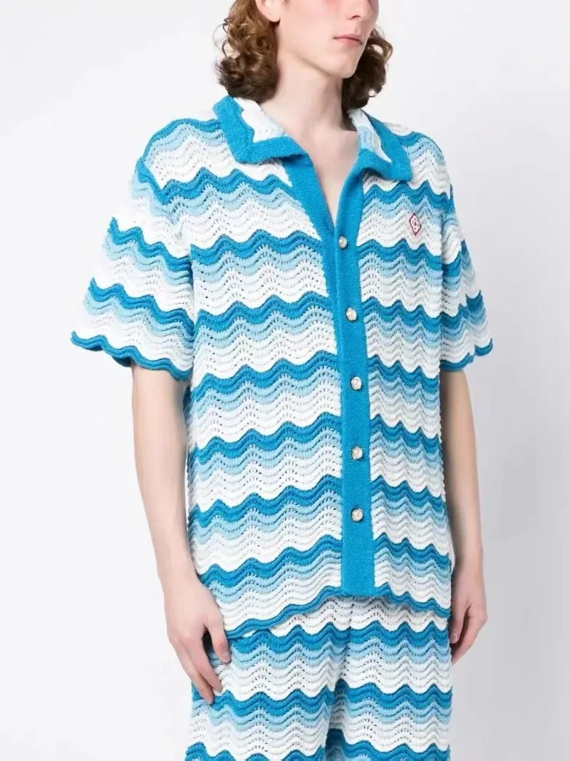 

23ss Oversized Casablanca Sweaters Men Women 1:1 Top Quality Pearl Buttons Knitted Cardigans Jacquard Stripe Sweatercoats