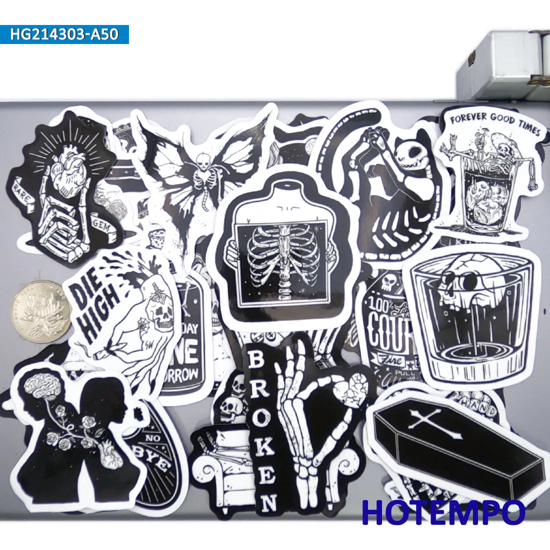 50PCS Funny Gothic Stickers Witch Skull Devil Black White Decals for Phone Laptop Guitar Skateboard Bike Motorcycle Car Sticker