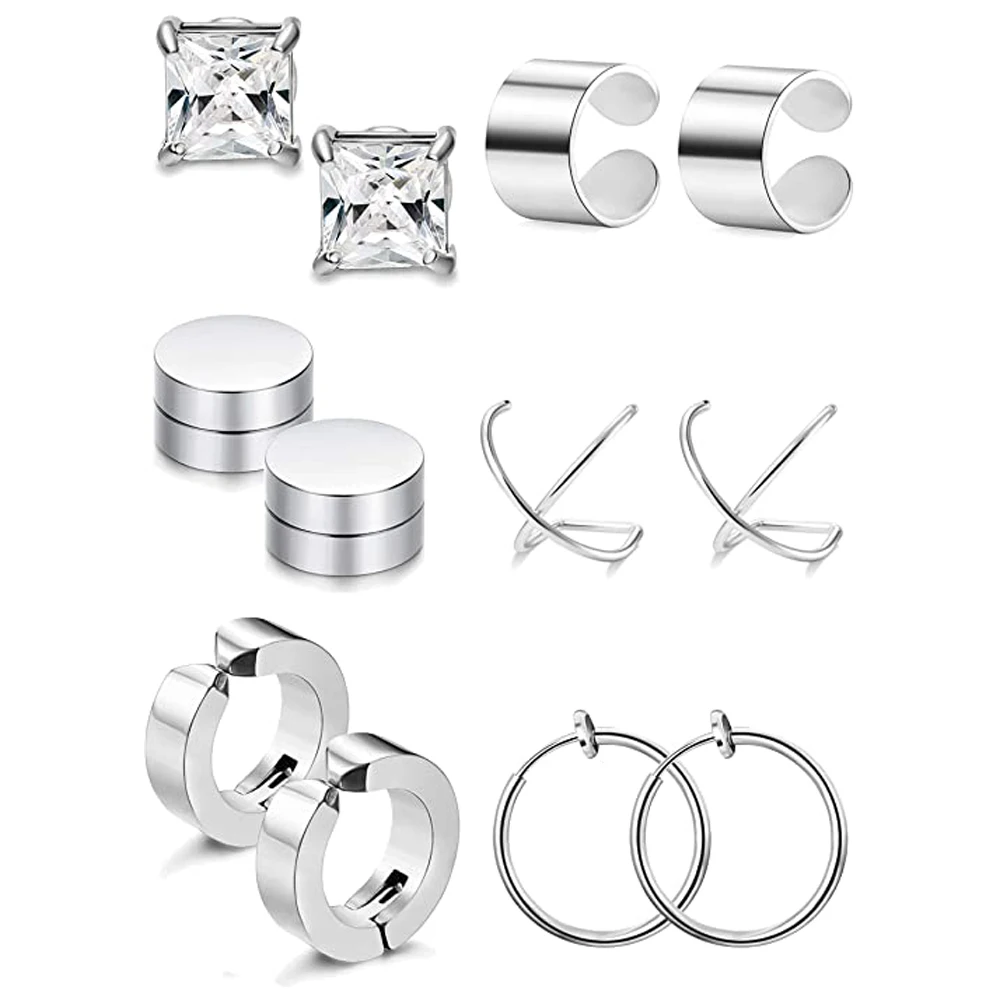 

WKOUD 6 Pairs Ear Cuff Earring Magnetic Earrings For Men Women Non Pierced Clip-on Earrings Set Fashion Classic Style