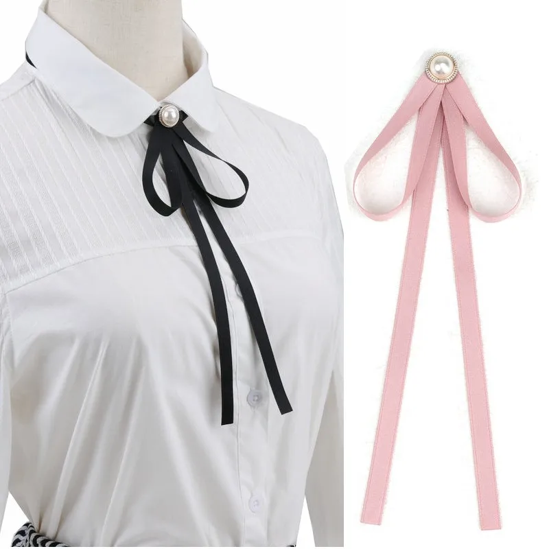진주 리본 브로치 핀 나비 넥타이 빈티지 Pre-Tied Collar 블랙 블루 Bowknot 화이트 셔츠 넥타이 클립 여자 여자..