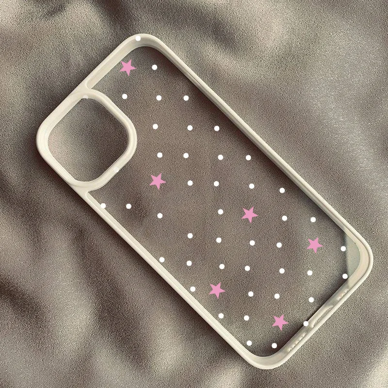 Chic Korean-Style Blue Star & White Polka Dot Phone Case
