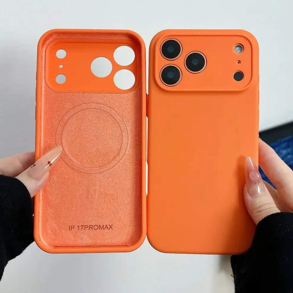 Premium Official Orange Silicone MagSafe-Compatible Phone Case with Magnetic Wireless Charging Capability