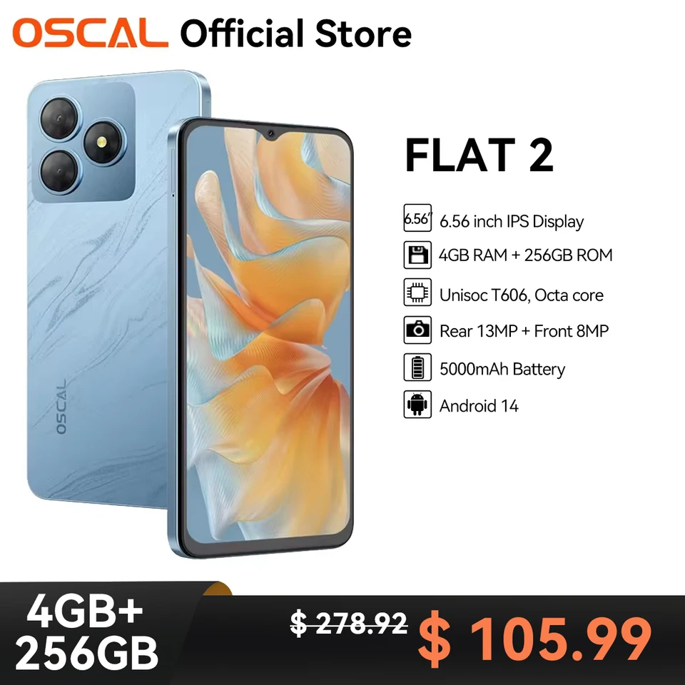 OSCAL FLAT 2 Smartphone, 6.56'' IPS Display Cell Phone 5000mAh