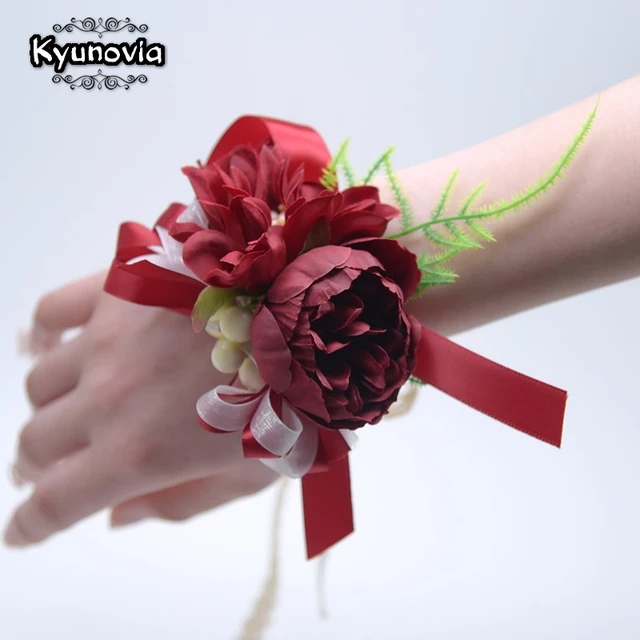 Bridesmaid Silk Flower Bracelet Wedding Corsage Bracelet Polyester Ribbon  Rose Hand Flower Bridel Gift Wrist Corsage Accessories - AliExpress