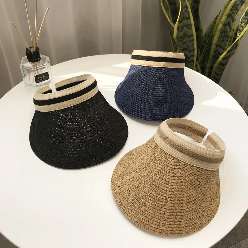 Sun Hats Summer Empty Top Sun Hat Anti Uv Female Outdoor Visor Cap Casual Shade Hat Straw Wide Large Brim Beach Sunhat Lady