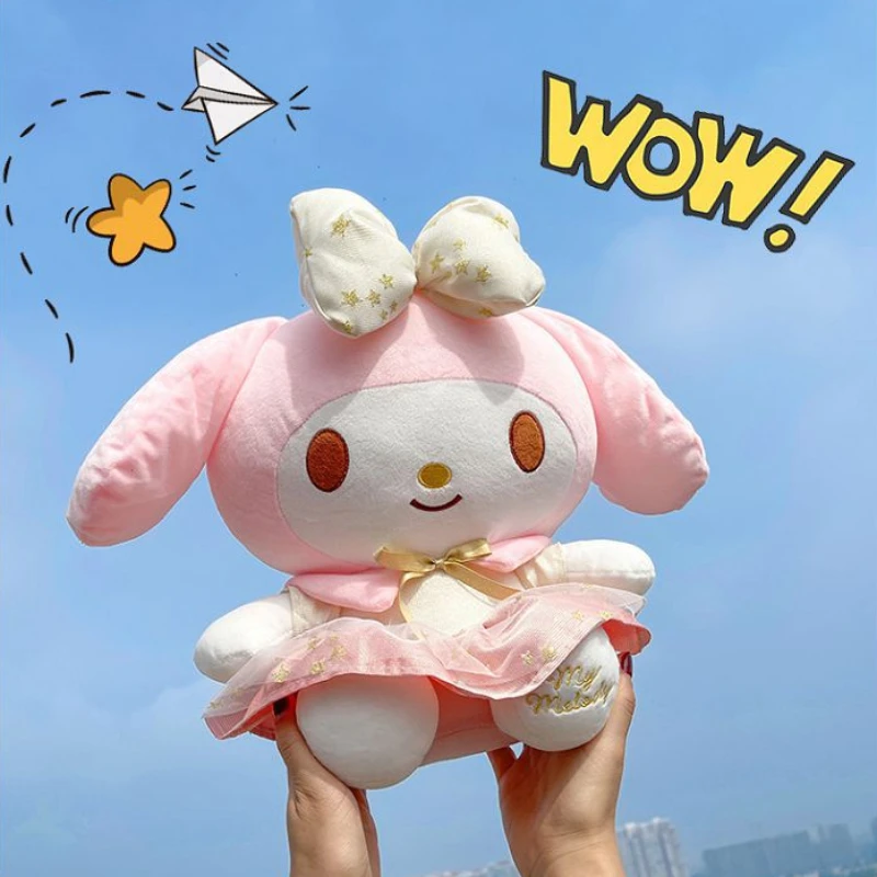 

Sanrio Kawaii My Melody Kuromi Hello Kitty Stuffed Plush Toy Doll Cartoon Cute Animal KT Cats Soft Room Decor Peluche Gift