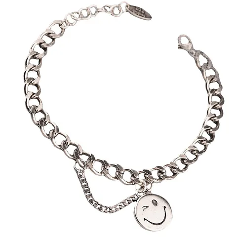 INS Fashion 925 Stamp Thick Chain Bracelets Vintage Hip Hop Smiley Face Pendant Party Jewelry Couples Gifts