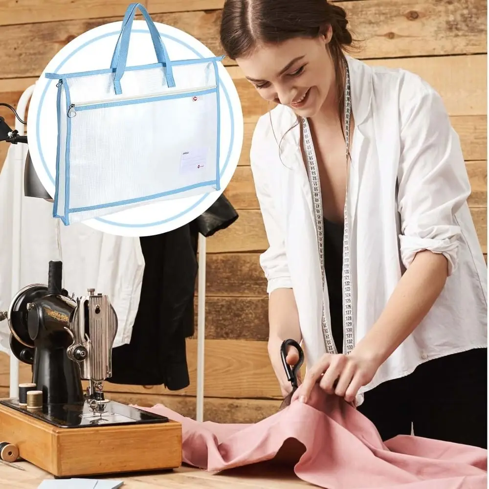 with Zipper and Handle A3 Project Bag Large Capacity Mesh PVC Mesh Art Bag Thickened Waterproof Storage Office Supplies