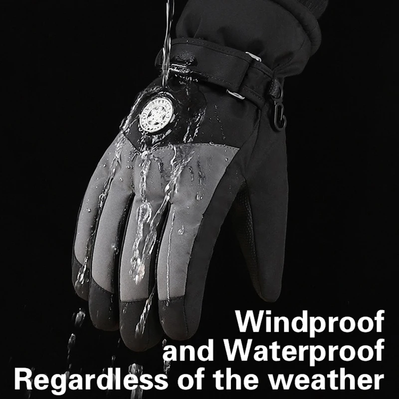 Winter Snowboard Ski Gloves PU Leather Non-slip Touch Screen Waterproof Motorcycle Cycling Fleece Warm Riding Gloves