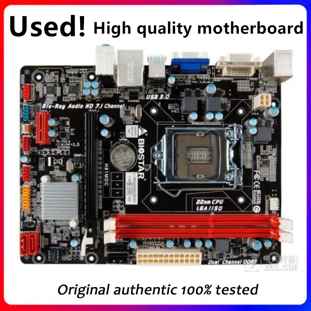 

Материнская плата для настольного компьютера H81 LGA 1150 CPU SATA3 USB3.0, оригинальная б/у материнская плата для Biostar H81MDC