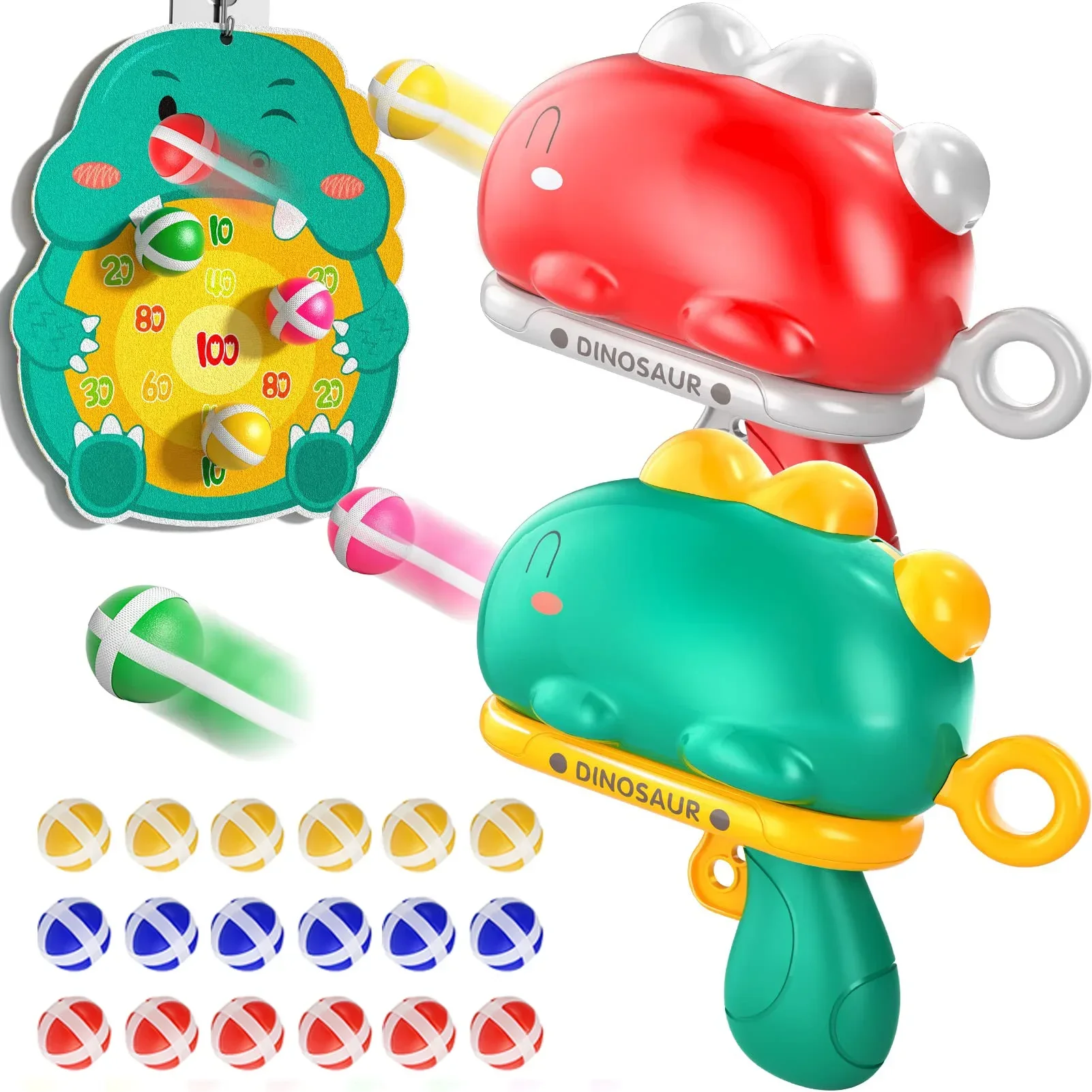 Cute Kid Cartoon Dinosaur Sticky Ball Gun Catapult Target Dart Board Shoot Game Softball Gun Indoor Interactive Toy Soft Bullet cartoon embroidery kids hat with shawl summer boy girl sun protection panama hats cute dinosaur baby fisherman cap 2 5 years old