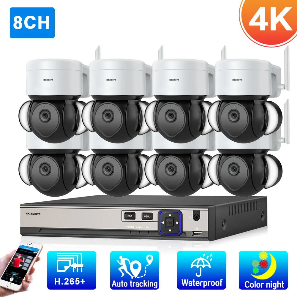 

4K PTZ CCTV Camera Security System Kit 8CH H.265 POE NVR System with 8MP Two Way Audio Wireless Surveillance IP Camera XMEYE 4ch